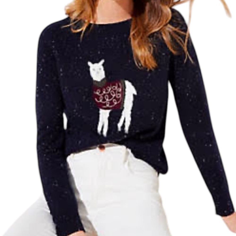 LOFT Crewneck Sweater Size Small Navy Blue Llama Knit Style 520610